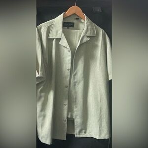 Men’s Matching 2 -Piece Outfit - Casual Button- Down Shirt + Pants -Light Green